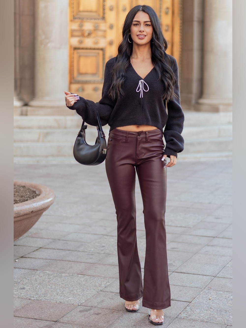 KanCan Wine Faux Leather Mid Rise Bootcut Pants Size 7/27 NWT